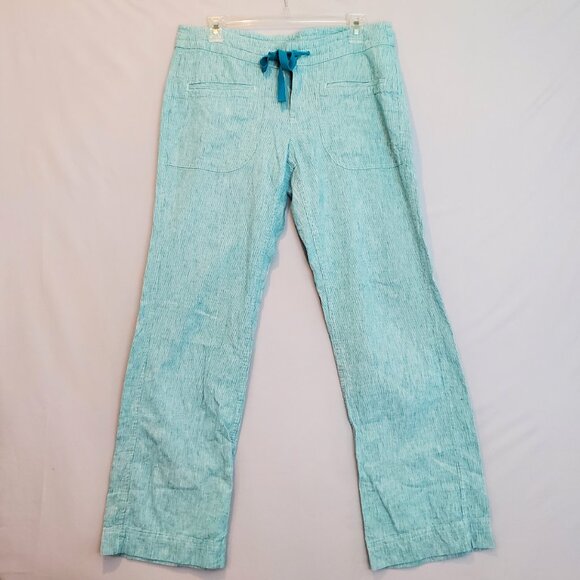 Freedom Trail by Kyodan Women's Pants Wide Leg Ankle Linen Blend Teal Stripe - Picture 2 of 11